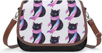 Generic Transgender Scarf Cat Leather Crossbody Bags for Women Messenger Handbag Purse Shoulder Bag