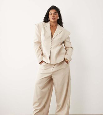 Asos Curve - Pantaloni sartoriali color crema in coordinato-Neutro