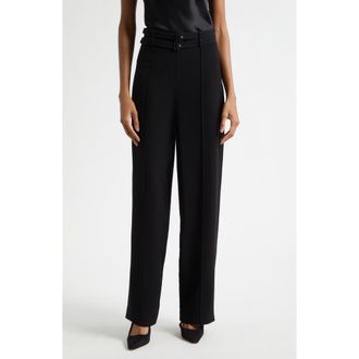 Cinq &agrave; Sept Maelor Pintuck Double Belt Pants in Black at Nordstrom, Size 14