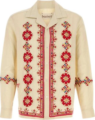 Baziszt Baziszt - Roses Are Red-shirt - Heren - Overhemden - Beige - Maat: XL Katoen