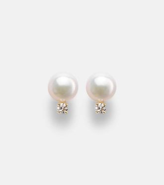 Mikimoto 18kt yellow gold earrings with akoya pearls and diamonds