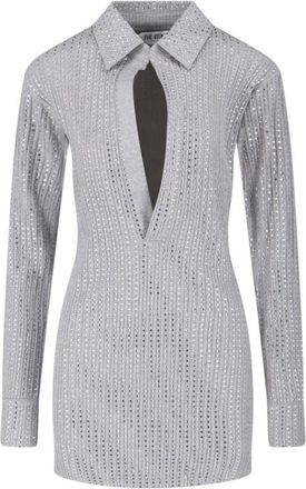 The Attico Fitted Grey Mini Dress With Reflective Embellishments