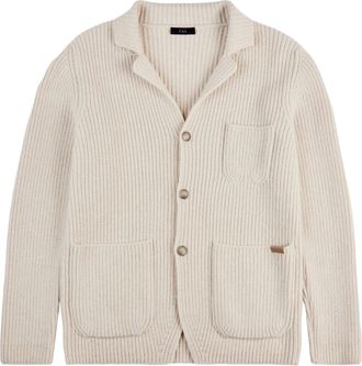 Fay Pearl Rib Knit F.7 Cardigan In White Wool