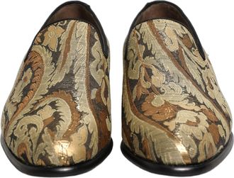 Dolce & Gabbana Gold Brocade Slip On Men Dress Loafers Shoes Leather