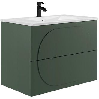 Vente-Unique Mobile bagno sospeso con lavabo da incasso - Verde - 80 cm - VUTOMA