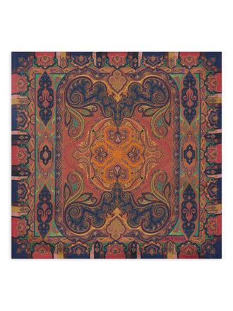 Etro floral paisley silk pocket square - Blue