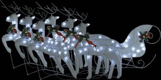 vidaXL Decoraci&oacute;n Navide&ntilde;a De Renos Y Trineo De Jard&iacute;n Blanco 140 Leds Vidaxl