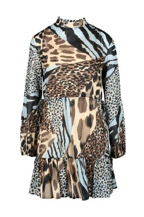 Manila Grace Gauzed Dress - Brown/Light Blue
