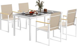 OUTSUNNY 5 Piece Garden Table and Chairs with Tempered Glass Table Top | TJ Hughes