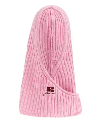 Ganni logo-embroidered knitted hat - women - Wool/Viscose - One Size - Pink