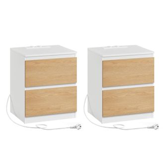 Vasagle 2 mesitas de noche con regleta y 2 cajones de color amarillo