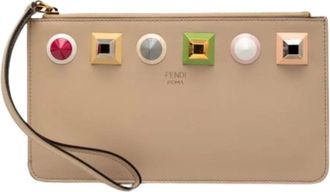 Fendi Pre-owned Clutches, female, Beige, Size: ONE SIZE Pre-owned Studded Leather Clutch