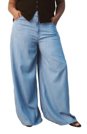 Mango Mid Rise Palazzo Jeans in Light Blue at Nordstrom, Size 12