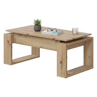 Dmora Mesa De Centro Ddav, Mesa De Centro Con Tapa Elevable, Mesa De Centro Para La Sala De Estar, 105x55h45/56 Cm, Nudos De Roble - Dmora
