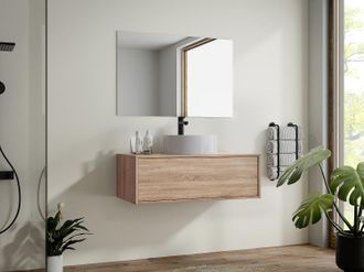 Vente-Unique Mobile per bagno sospeso con lavabo singolo tondo 94 cm Naturale chiaro - TEANA II