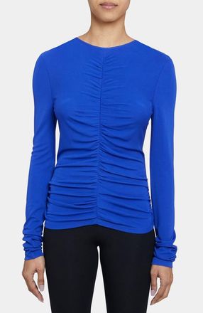 Santorelli CLEA Long Sleeve Fitted Top with Front Ruching in Violet Blue at Nordstrom, Size X-Small L