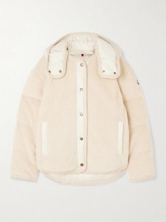 Moncler Piumino In Peluche Con Finiture In Shell E Cappuccio Ciboulette - Neutri