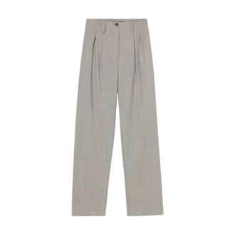 Brooks Brothers Wollen stretch plooirokken - Dames - Straight fit broeken - Grijs - S - Wol - Broeken