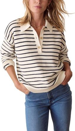 Marine Layer Valerie Cotton Polo Sweater in Cream And Twilight Stripe at Nordstrom, Size X-Small