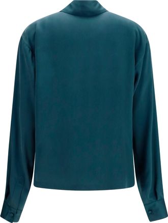 Tom Ford Womens Deep V-Neck Silk Shirt Teal