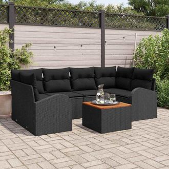 vidaXL Vidaxl - Conjunto De Sof&aacute; De Jard&iacute;n 7 Pcs Negro