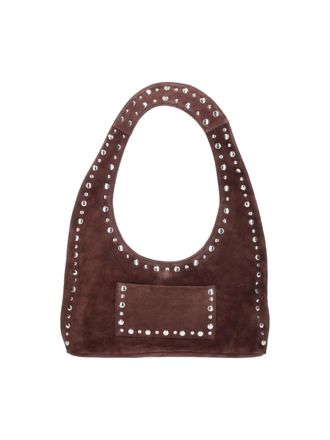 Gimaguas Brown Franca Silver-Studded Suede Shoulder Bag