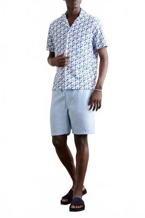 Orlebar Brown Howell Camp Collar Printed Cotton Terry Shirt In White Blue