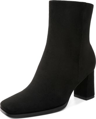 EDEFS Womens Suede Black Square Toe Ankle Boots - 3 Inches Block Heel Suede Black Ankle Booties for Women Office & Fashion Wear UK3