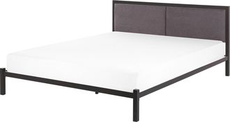 Beliani Cama De Metal Negra 160 X 200 Cm Con Somier Y Cabecero De Tela Gris Dise&ntilde;o Moderno Clamart