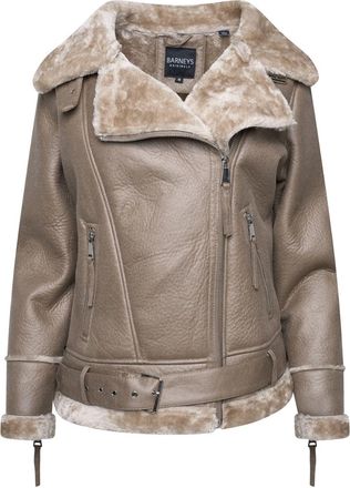 Barneys Womens Faux Shearling Belted Aviator - Beige - Size 10 UK