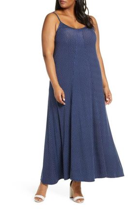 Loveappella Loveapella Maxi Slipdress in Navy/Ivory at Nordstrom, Size 1X