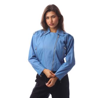 Emporio Armani Womens Leather Jacket in Navy - Size 10 UK