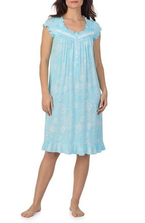 Eileen West Cap Sleeve Waltz Nightgown in Aqua Floral at Nordstrom, Size Medium