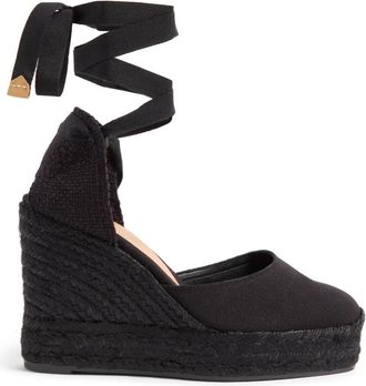 Castaner Carina C/8Ed/001 11 cm Wedges - Dames - Sleehakken - Zwart - 39 EU - Katoen - Schoenen