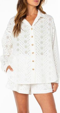 Roxy Morning Eyelet Embroidered Button-Up Shirt in Cloud Dancer at Nordstrom, Size X-Large