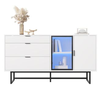 STILVORA Aparador Vitrina Con 3 Cajones, 2 Puertas Y Led, Para Comedor O Salon, En Mdf Y Tableros, Blanco, 160&times;36&times;78 Cm