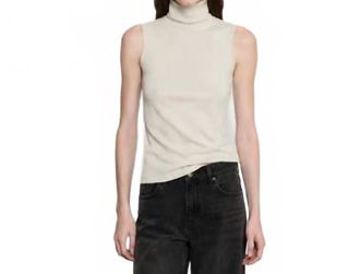 Enza Costa Cashmere Jersey Sleeveless Turtleneck Top In Cream