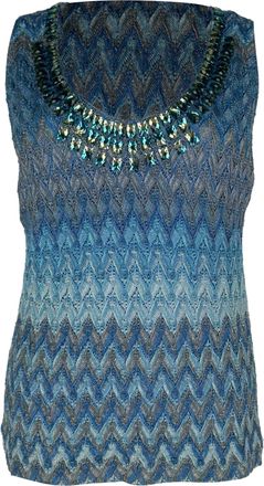 Missoni Chevron Crystal-Embellished Tan Top in Blue Rayon