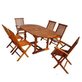 Concept Usine Conjunto de jard&iacute;n de teca aceitada para 6 personas mesa ovalada