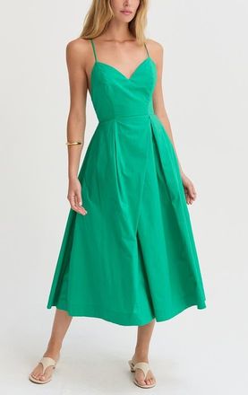Crescent V-neck Poplin Midi Dress in Green at Nordstrom, Size X-Small