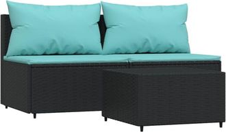 vidaXL Set De Muebles De Jard&iacute;n 3 Pzas Y Cojines Rat&aacute;n Sint&eacute;tico Negro Vidaxl