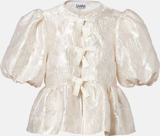 Ganni Peplum satin jacquard blouse