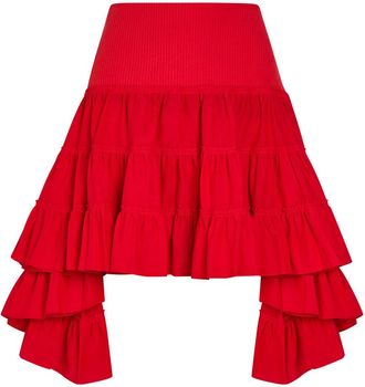 J.W.Anderson Ruffle Asymmetric Silk and Cotton-blend Skirt - Red - 10 (UK10 / S)