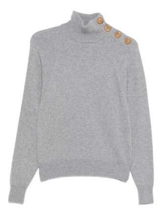 Balmain High-Collar Button-Detail Sweater