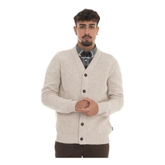 Barbour Cardigans, male, Beige, L, Woven Button Cardigan in Wool-Cotton Blend