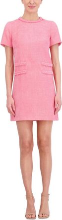 Eliza J Boucle Shift Dress Womens Pink Braided Trim Texture Back Zip FTS1114