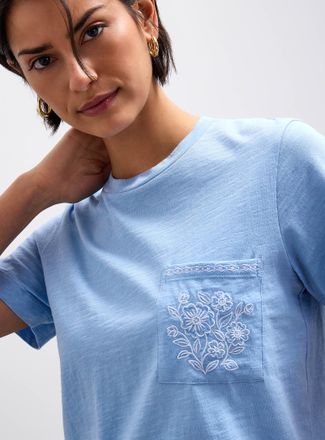 Contemporaine Womens Embroidered pocket 100% organic cotton slub T-shirt