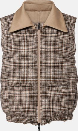 Brunello Cucinelli Checked leather-trimmed down vest