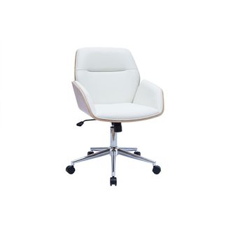 Miliboo Miliboo - Silla De Oficina Giratoria Blanca Con Madera Clara Marlow