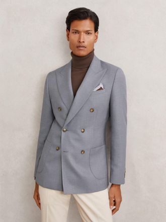 Reiss Airforce Blue Tailored-fit Double-breasted Blazer Wool-blend, 40